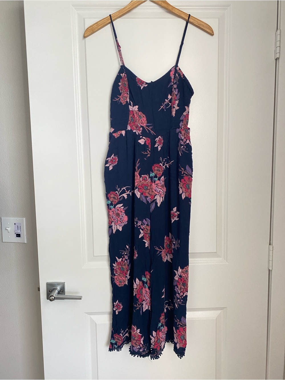 Patrons of Peace Navy Floral Spaghetti-Strap Jumpsuit